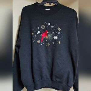 VTG NorthCrest Women's Vintage Embroidered Cardinal & Snowflakes Holiday